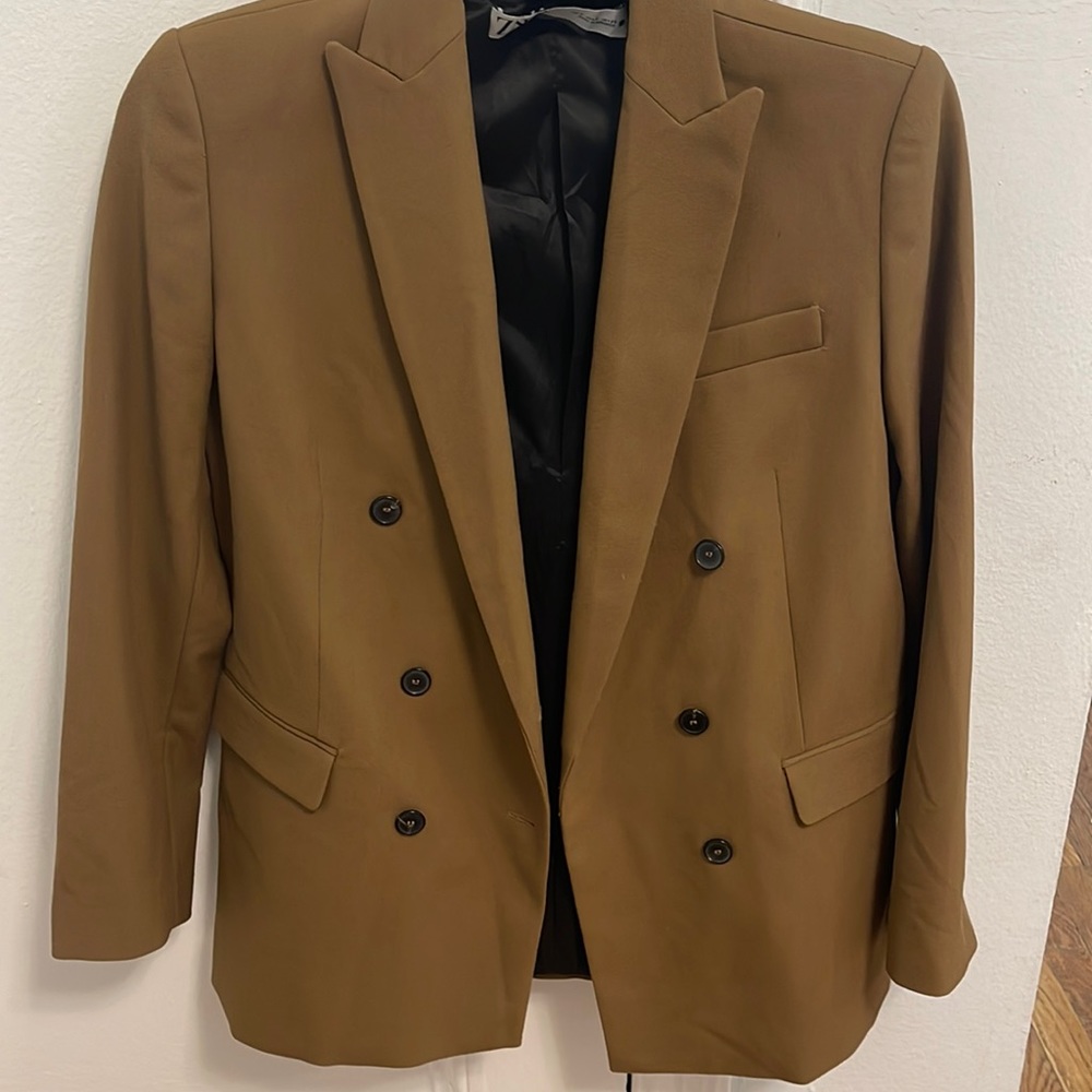 Zara double-breasted blazer in dark camel